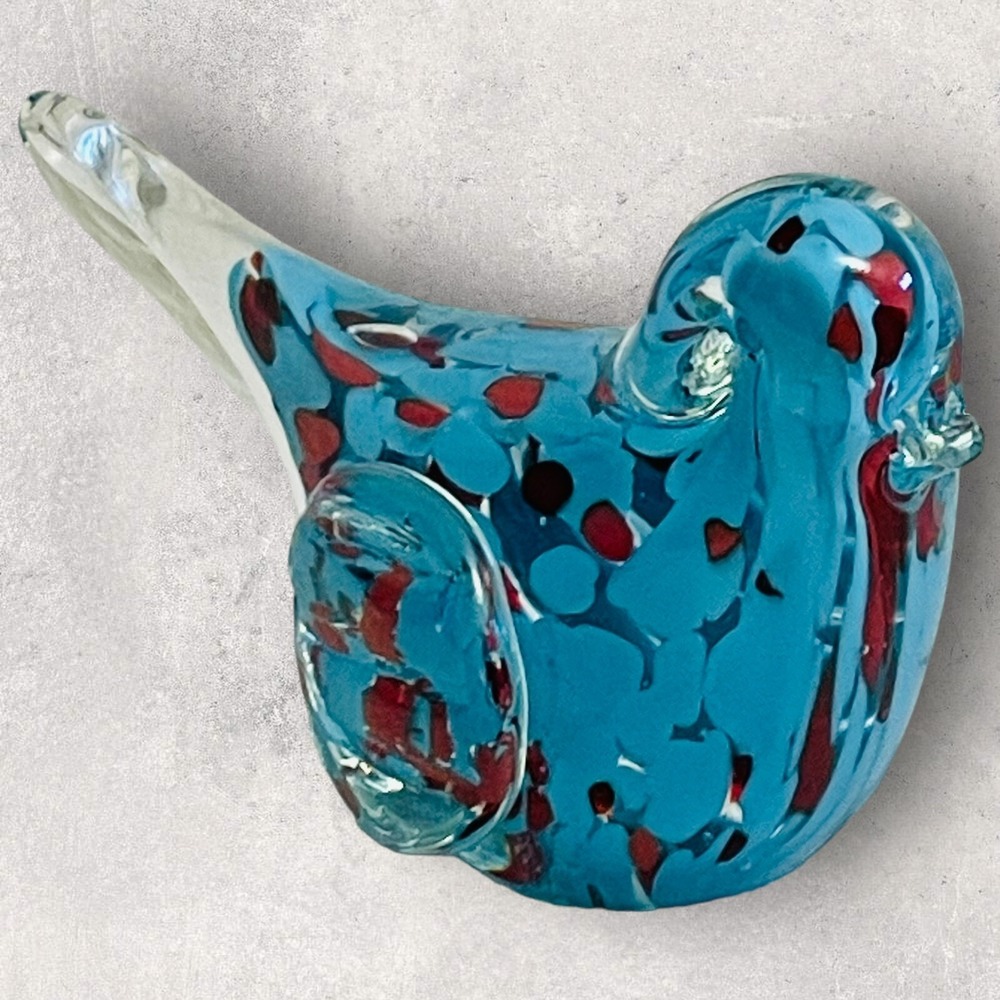 Cracker Barrel Art Glass Bird Figurine Home Decor Small Blue Red